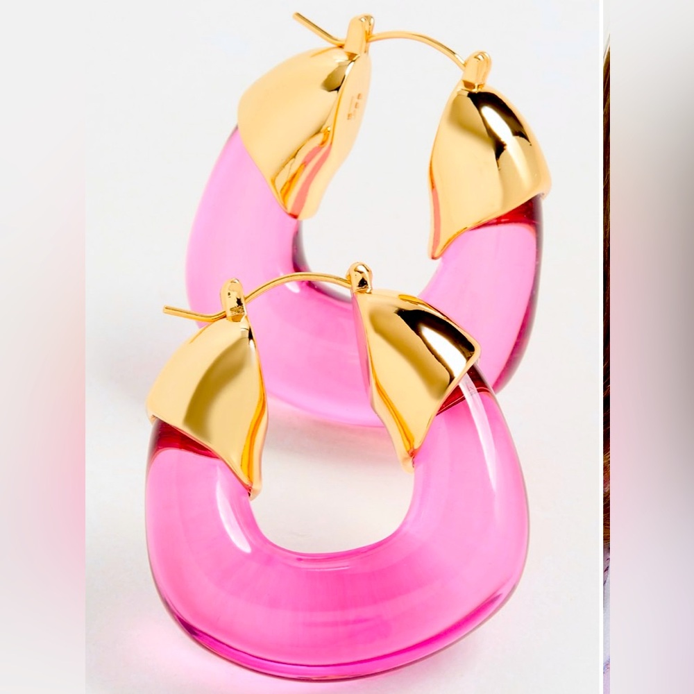 Lizzie Fortunato Organic Flamingo Elegant Pink and Gold Hoop Earrings